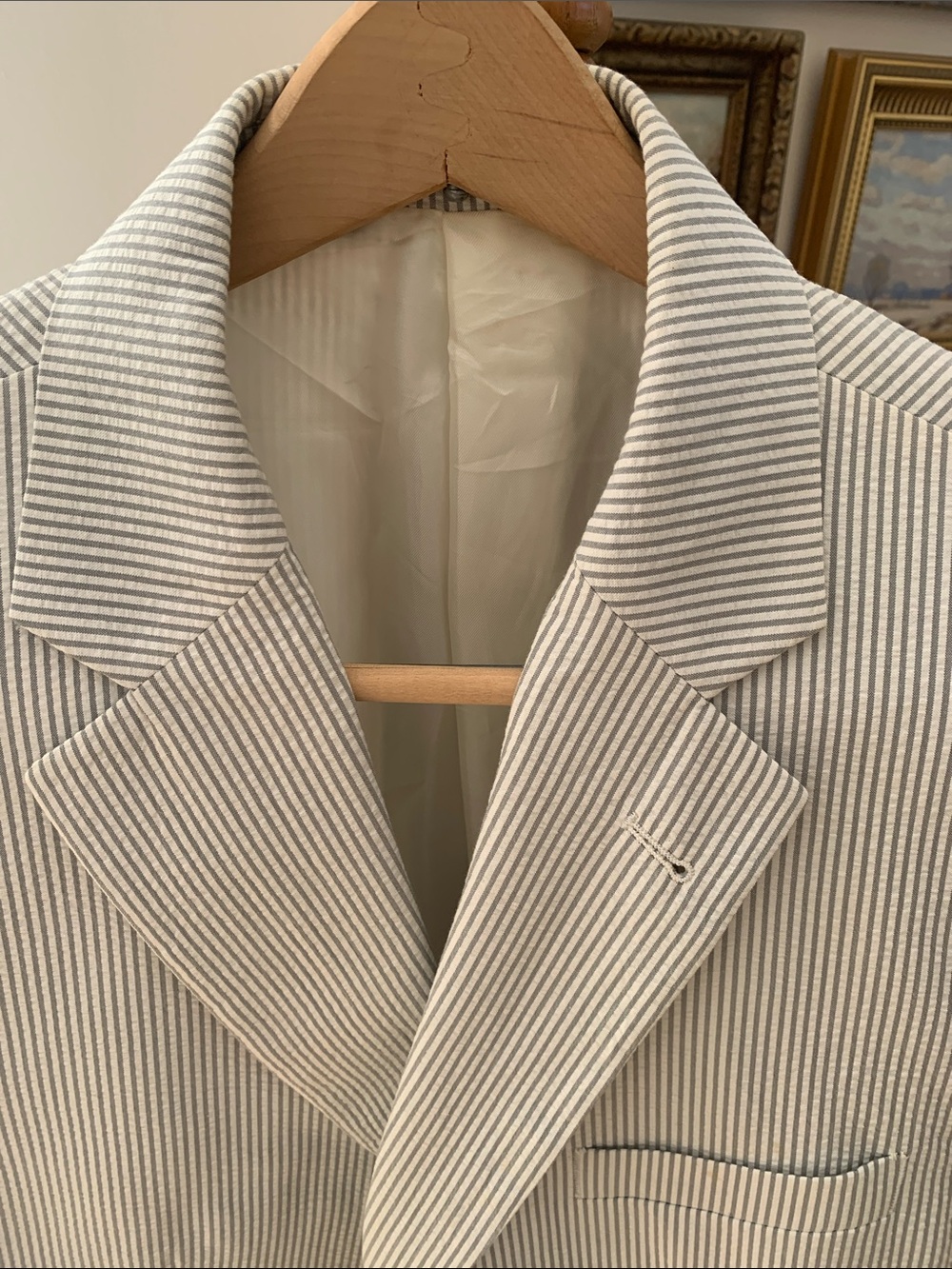 Men's Cream Seersucker Blazer - Classic Lightweight Sport Coat, Brooks Brothers - Picture 2 of 10